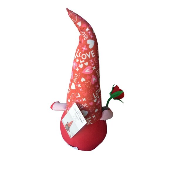 NWT Kirkton House Valentines Day Gnome Decoration With Red Felt Rose 20" - Picture 4 of 5